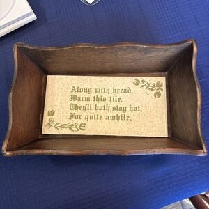 Antique Heated Tile Bread Dinner Rolls‎ Serving Tray  Wooden Tray 11"